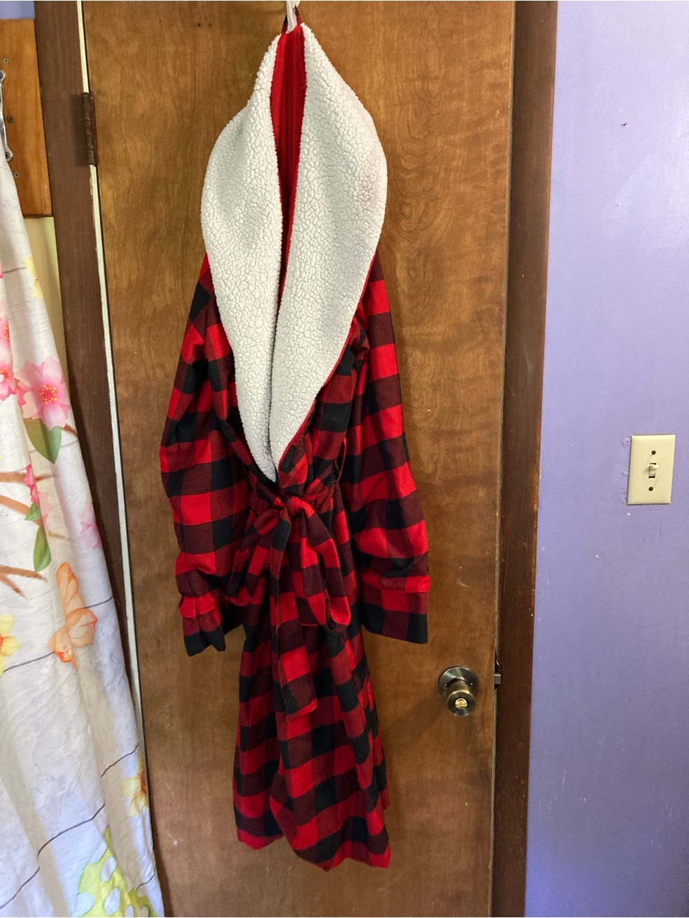 Mickey Mouse Mens Cozy Red & Black Buffalo Plaid Robe with Sherpa Lining